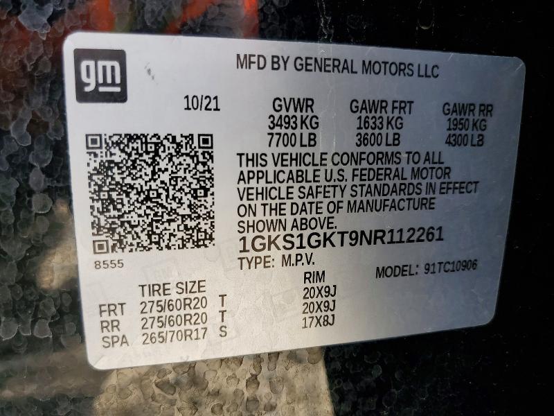 Aukcja sprzedaży 2022 Gmc Yukon Xl, vin: 1GKS1GKT9NR112261, numer aukcji: 45787676