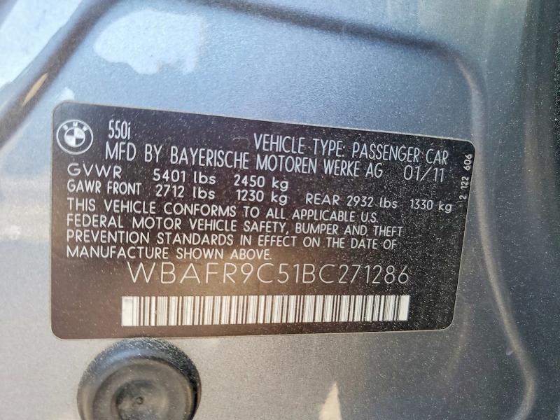47203356 :رقم المزاد ، WBAFR9C51BC271286 vin ، 2011 Bmw 550 مزاد بيع
