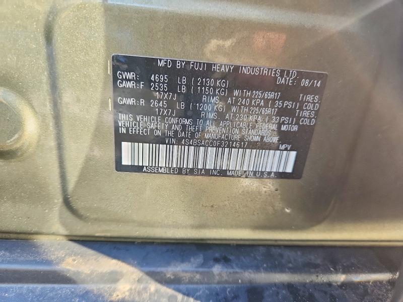Продаж на аукціоні авто 2015 Subaru Outback, vin: 4S4BSACC0F3214617, номер лоту: 77792695