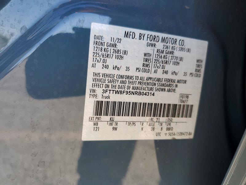 2022 Ford Maverick მანქანა იყიდება აუქციონზე, vin: 3FTTW8F95NRB04314, აუქციონის ნომერი: 47593146