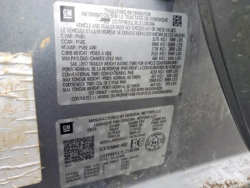 46321226 :رقم المزاد ، 1GTP9EEL7LZ136386 vin ، 2020 Gmc Sierra مزاد بيع