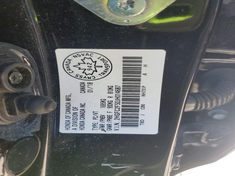 76932475 :رقم المزاد ، 2HGFC2F50JH014687 vin ، 2018 Honda Civic مزاد بيع