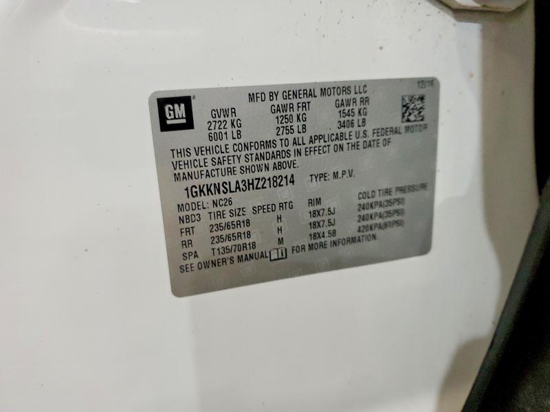 2017 Gmc Acadia მანქანა იყიდება აუქციონზე, vin: 1GKKNSLA3HZ218214, აუქციონის ნომერი: 47968466