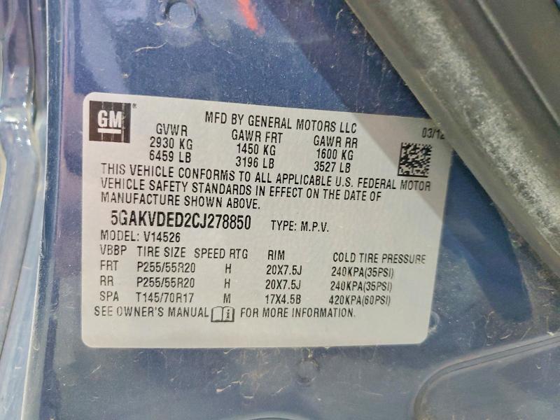 2012 Buick Enclave მანქანა იყიდება აუქციონზე, vin: 5GAKVDED2CJ278850, აუქციონის ნომერი: 46707296