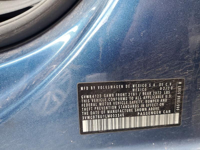 2020 Volkswagen Jetta მანქანა იყიდება აუქციონზე, vin: 3VWCB7BU1LM033345, აუქციონის ნომერი: 47080576