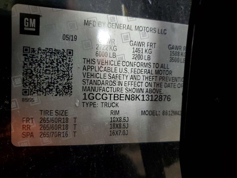 Продаж на аукціоні авто 2019 Chevrolet Colorado, vin: 1GCGTBEN8K1312876, номер лоту: 46287146
