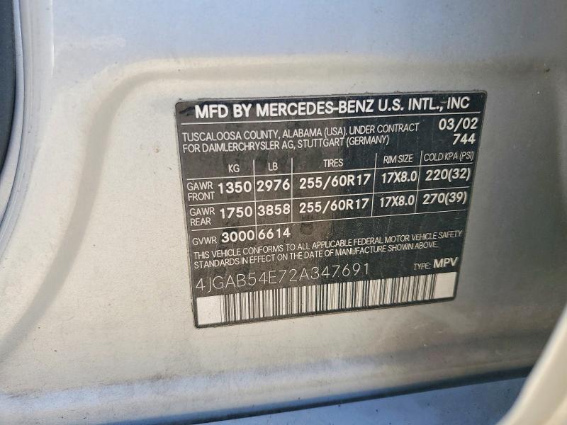 Aukcja sprzedaży 2002 Mercedes Benz Ml, vin: 4JGAB54E72A347691, numer aukcji: 45561476