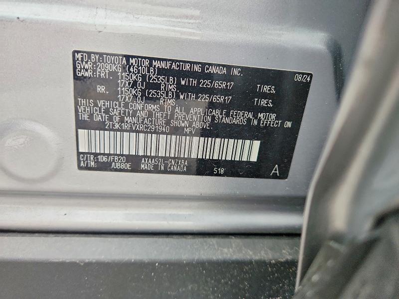 45978446 :رقم المزاد ، 2T3K1RFVXRC291940 vin ، 2024 Toyota Rav4 مزاد بيع