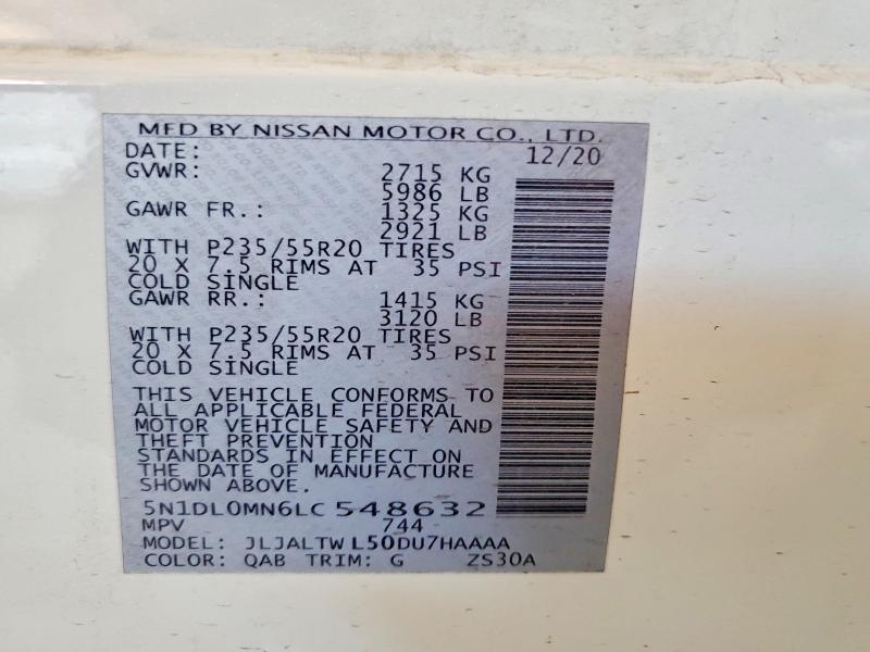2020 Infiniti Qx60 მანქანა იყიდება აუქციონზე, vin: 5N1DL0MN6LC548632, აუქციონის ნომერი: 46007786