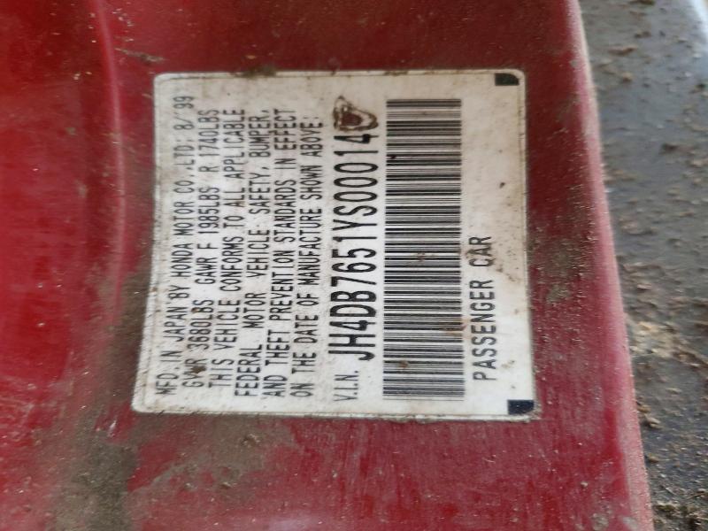Auction sale of the 2000 Acura Integra, vin: JH4DB7651YS000143, lot number: 48173476