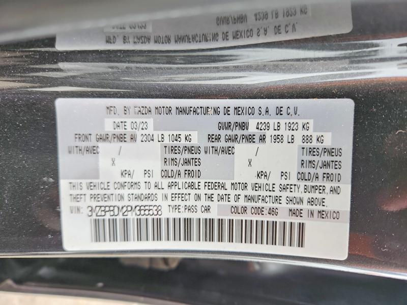 Продажа на аукционе авто 2023 Mazda 3, vin: 3MZBPBDM2PM365538, номер лота: 79754355