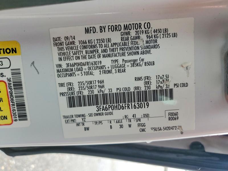 2015 Ford Fusion მანქანა იყიდება აუქციონზე, vin: 3FA6P0HD6FR163019, აუქციონის ნომერი: 41986506