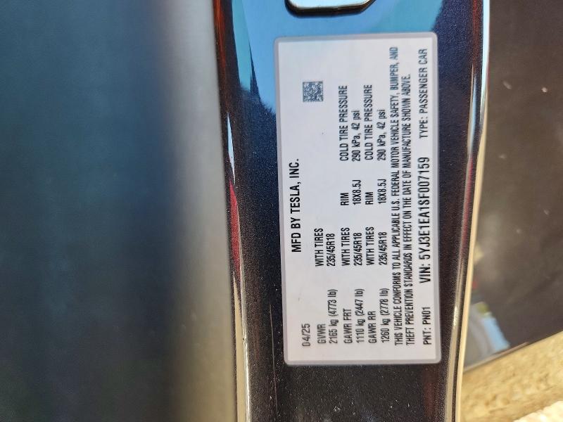 Продаж на аукціоні авто 2025 Tesla Model 3, vin: 5YJ3E1EA1SF007159, номер лоту: 79120465