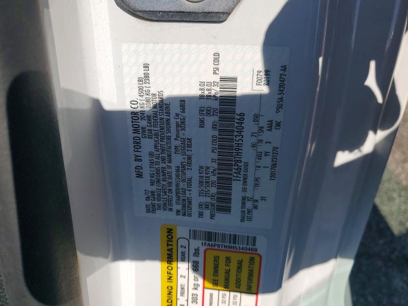 2017 Ford Mustang მანქანა იყიდება აუქციონზე, vin: 1FA6P8TH9H5340466, აუქციონის ნომერი: 46875366