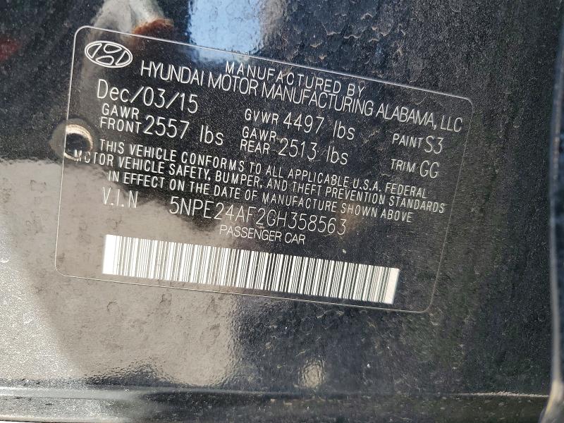 48129396 :رقم المزاد ، 5NPE24AF2GH358563 vin ، 2016 Hyundai Sonata مزاد بيع