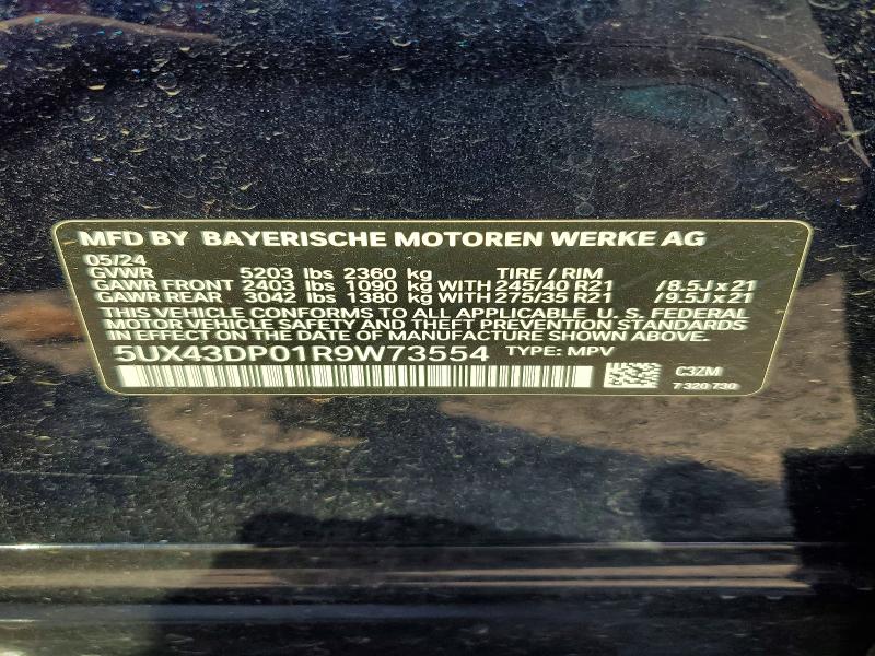 47730296 :رقم المزاد ، 5UX43DP01R9W73554 vin ، 2024 Bmw X3 مزاد بيع