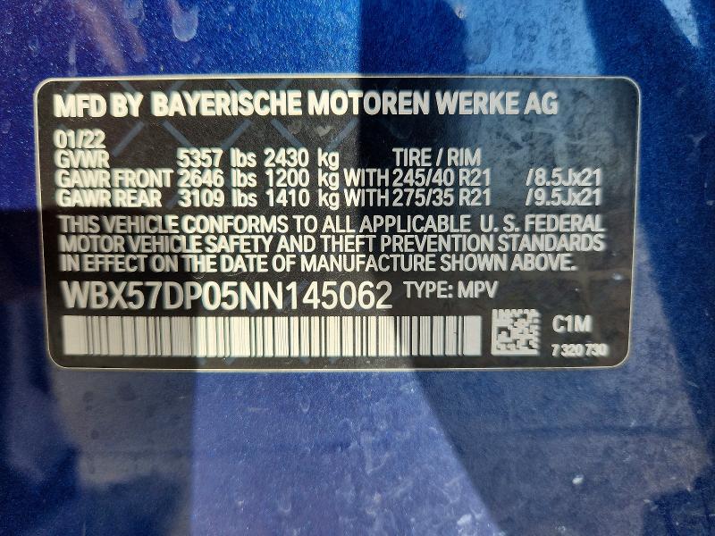 79577845 :رقم المزاد ، WBX57DP05NN145062 vin ، 2022 Bmw X3 مزاد بيع