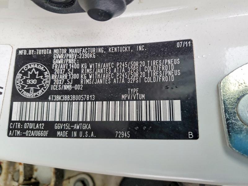 79557335 :رقم المزاد ، 4T3BK3BB3BU057813 vin ، 2011 Toyota Venza مزاد بيع