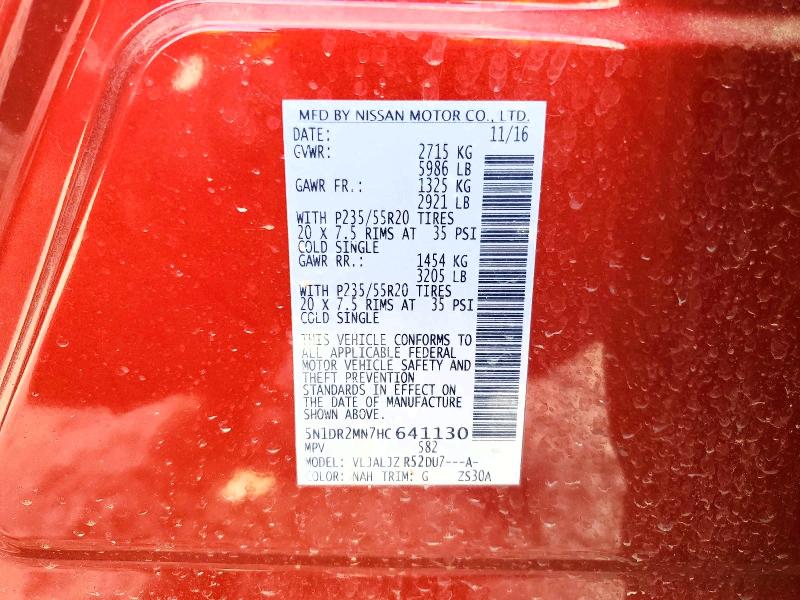Продаж на аукціоні авто 2017 Nissan Pathfinder, vin: 5N1DR2MN7HC641130, номер лоту: 47287346