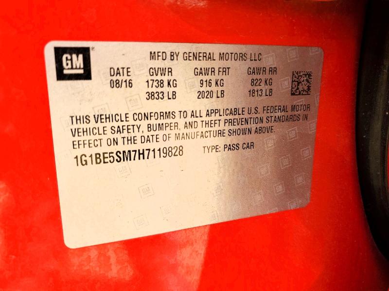 48003696 :رقم المزاد ، 1G1BE5SM7H7119828 vin ، 2017 Chevrolet Cruze مزاد بيع