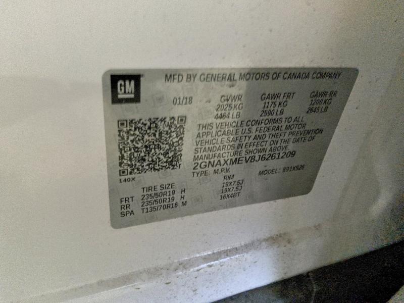 Auction sale of the 2018 Chevrolet Equinox, vin: 2GNAXMEV8J6261209, lot number: 78609535