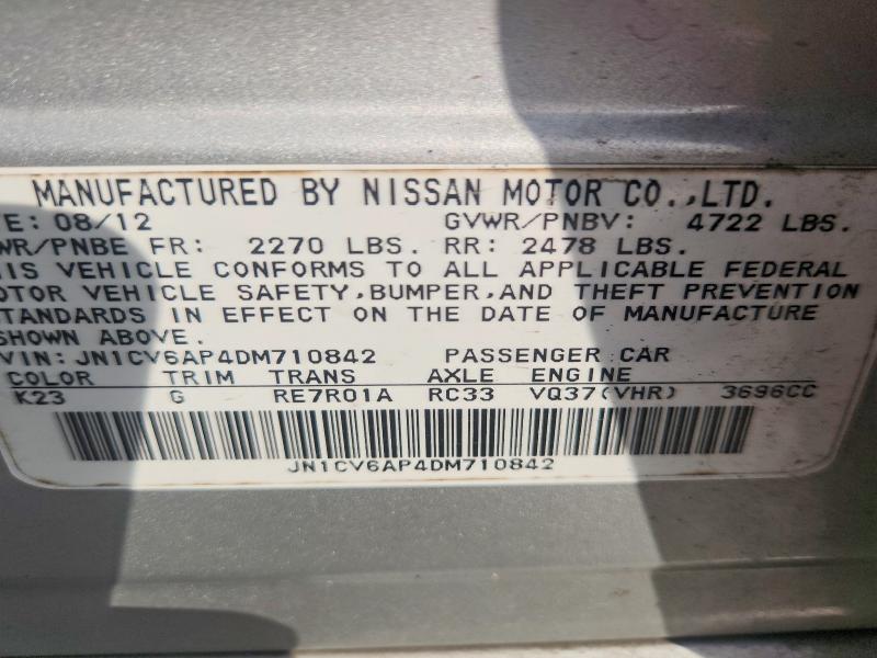 Продажа на аукционе авто 2013 Infiniti G37 Sedan, vin: JN1CV6AP4DM710842, номер лота: 48236376