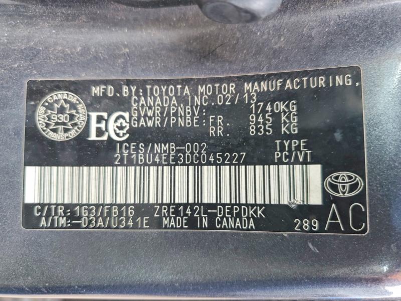 Продажа на аукционе авто 2013 Toyota Corolla, vin: 2T1BU4EE3DC045227, номер лота: 46548846