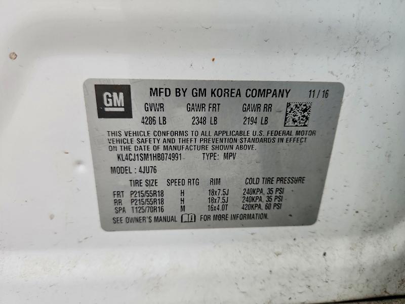 Aukcja sprzedaży 2017 Buick Encore, vin: KL4CJ1SM1HB074991, numer aukcji: 79452145