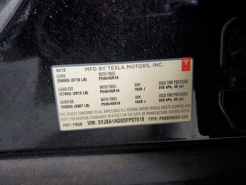 2013 Tesla Model S მანქანა იყიდება აუქციონზე, vin: 5YJSA1AG8DFP07619, აუქციონის ნომერი: 47954366