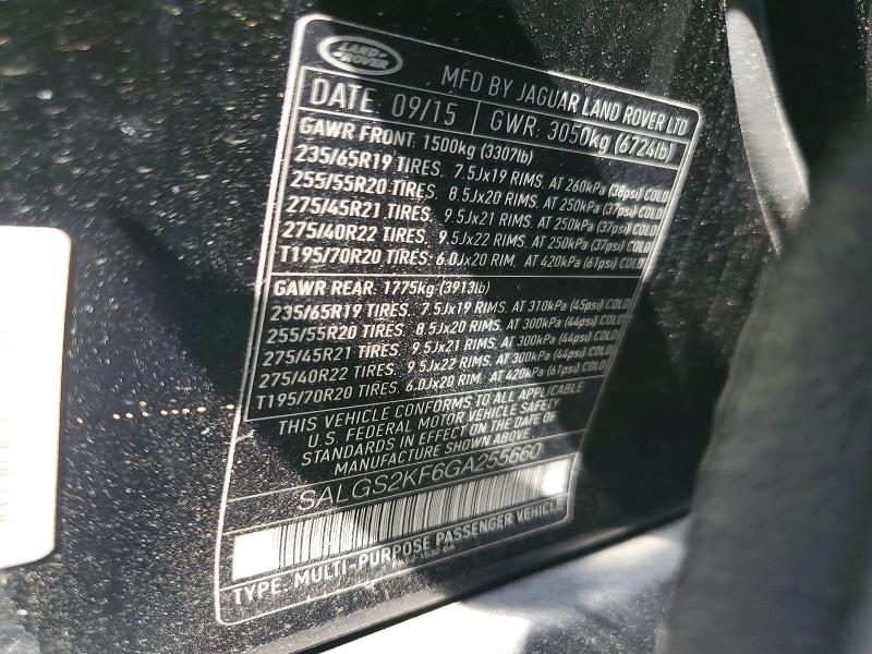 47694186 :رقم المزاد ، SALGS2KF6GA255660 vin ، 2016 Land Rover Range Rover مزاد بيع