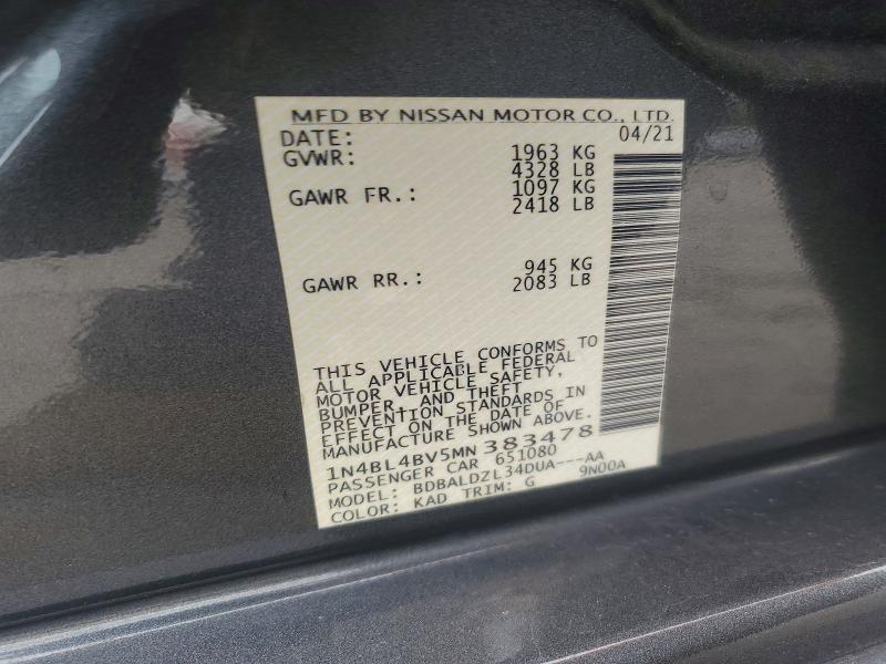 Aukcja sprzedaży 2021 Nissan Altima, vin: 1N4BL4BV5MN383478, numer aukcji: 47957156