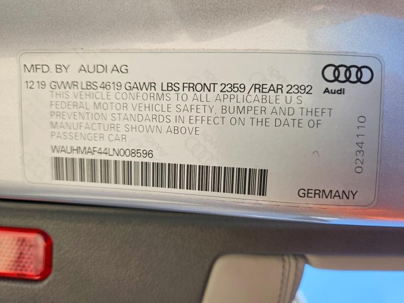 2020 Audi A4 მანქანა იყიდება აუქციონზე, vin: WAUHMAF44LN008596, აუქციონის ნომერი: 46934926