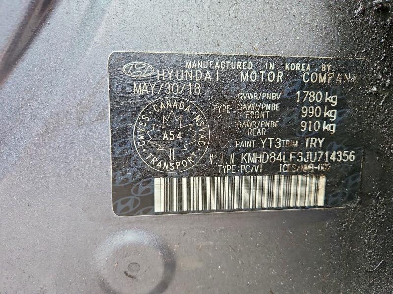 Aukcja sprzedaży 2018 Hyundai Elantra, vin: KMHD84LF3JU714356, numer aukcji: 74025135
