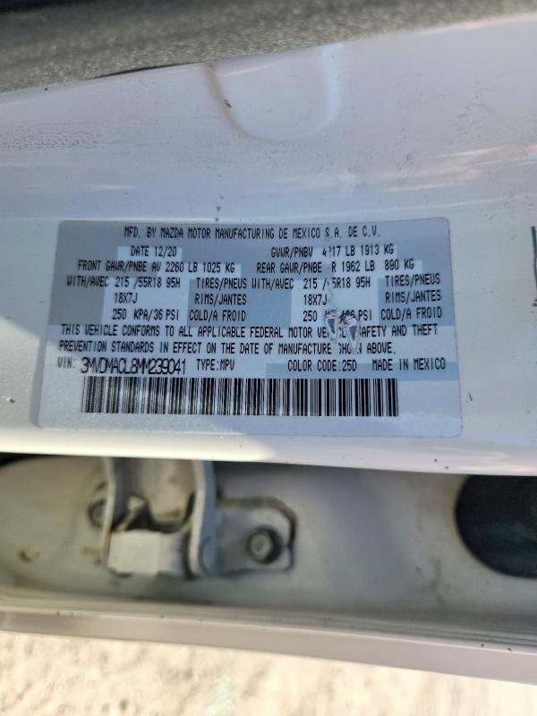 2021 Mazda Cx-30 მანქანა იყიდება აუქციონზე, vin: 3MVDMACL8MM239041, აუქციონის ნომერი: 47353566