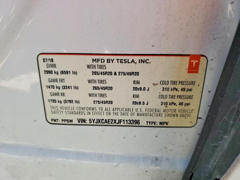 Aukcja sprzedaży 2018 Tesla Model X, vin: 5YJXCAE2XJF113396, numer aukcji: 47753546
