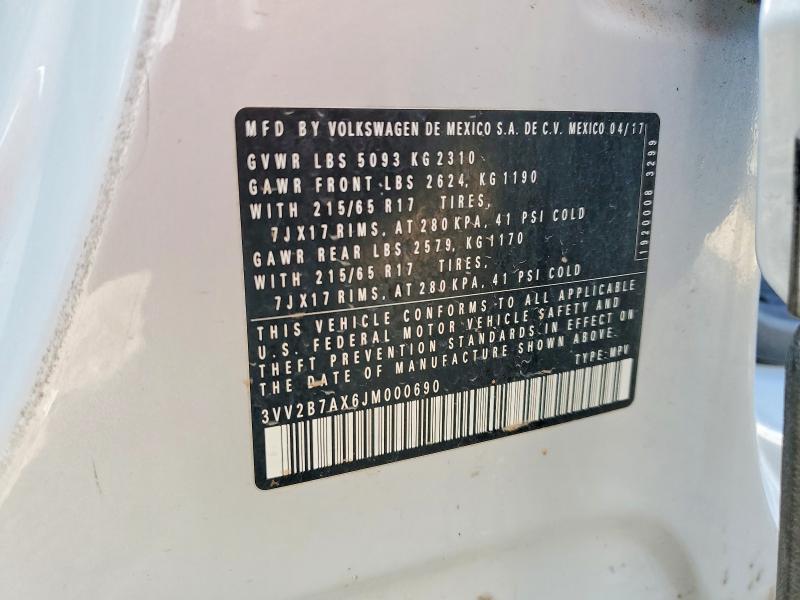 Aukcja sprzedaży 2018 Volkswagen Tiguan, vin: 3VV2B7AX6JM000690, numer aukcji: 46510006