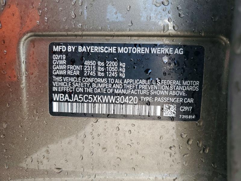 Aukcja sprzedaży 2019 Bmw 530, vin: WBAJA5C5XKWW30420, numer aukcji: 47546146