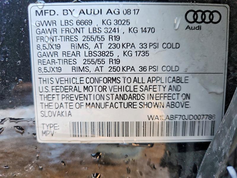 Продажа на аукционе авто 2018 Audi Q7, vin: WA1LABF70JD007786, номер лота: 41922916