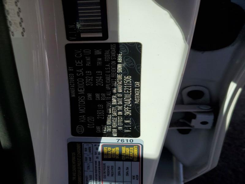 47643546 :رقم المزاد ، 3KPF24ADXLE211506 vin ، 2020 Kia Forte مزاد بيع