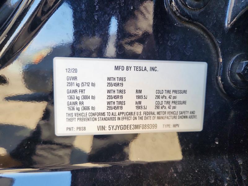 Aukcja sprzedaży 2021 Tesla Model Y, vin: 5YJYGDEE3MF089399, numer aukcji: 47908986