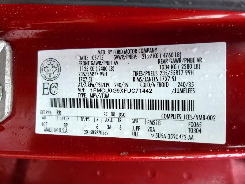 Продаж на аукціоні авто 2015 Ford Escape, vin: 1FMCU0G9XFUC71442, номер лоту: 46466886