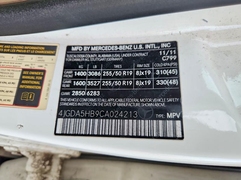 Aukcja sprzedaży 2012 Mercedes-benz Ml, vin: 4JGDA5HB9CA024213, numer aukcji: 47942386