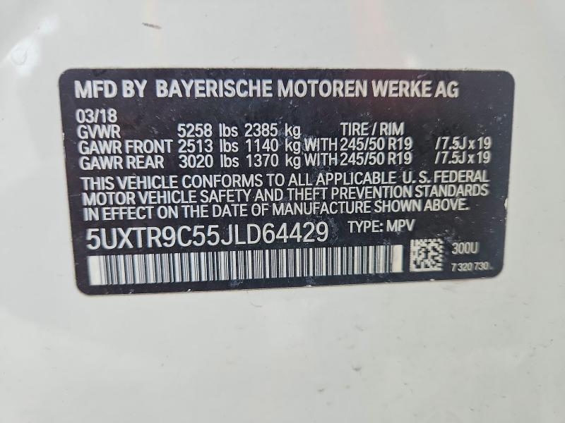2018 Bmw X3 მანქანა იყიდება აუქციონზე, vin: 5UXTR9C55JLD64429, აუქციონის ნომერი: 46380136