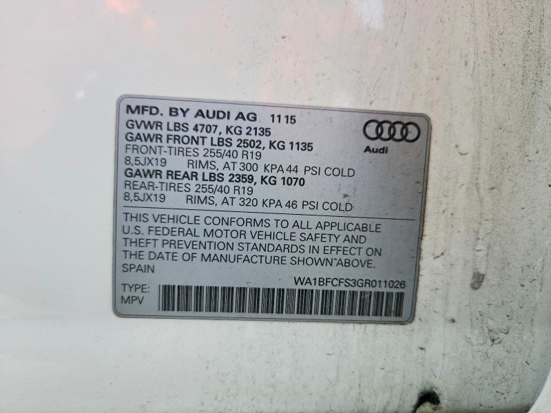 2016 Audi Q3 მანქანა იყიდება აუქციონზე, vin: WA1BFCFS3GR011026, აუქციონის ნომერი: 47996576