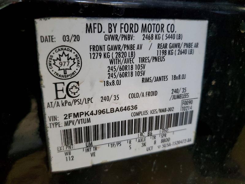 Продаж на аукціоні авто 2020 Ford Edge, vin: 2FMPK4J96LBA64636, номер лоту: 41616486