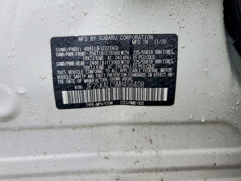 2021 Subaru Forester მანქანა იყიდება აუქციონზე, vin: JF2SKALC9MH456408, აუქციონის ნომერი: 46274786