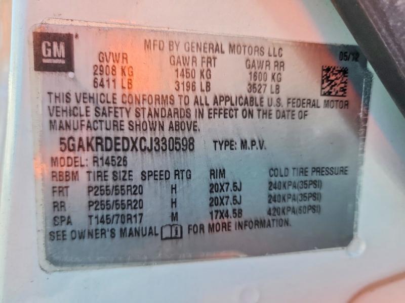 Aukcja sprzedaży 2012 Buick Enclave, vin: 5GAKRDEDXCJ330598, numer aukcji: 46470226