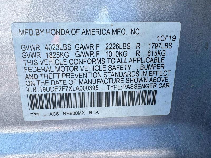 48087366 :رقم المزاد ، 19UDE2F7XLA000395 vin ، 2020 Acura Ilx مزاد بيع