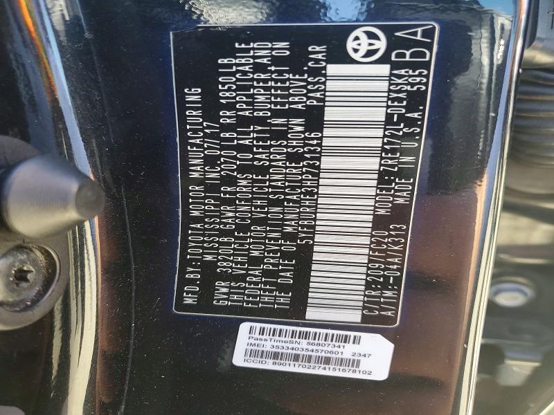 2017 Toyota Corolla მანქანა იყიდება აუქციონზე, vin: 5YFBURHE3HP731346, აუქციონის ნომერი: 46411196