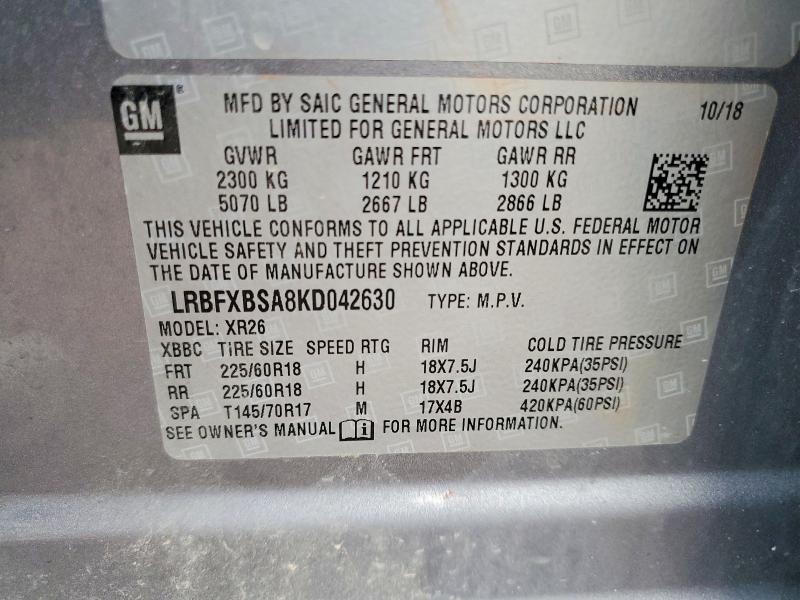 Aukcja sprzedaży 2019 Buick Envision, vin: LRBFXBSA8KD042630, numer aukcji: 47434176
